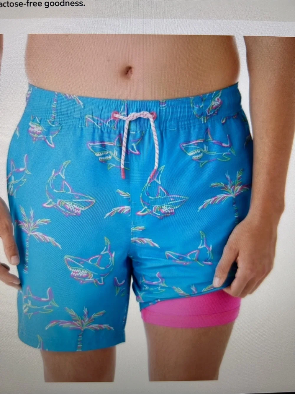 Men's Turquoise Shark & Palm Print Swim Shorts Mens M NWT